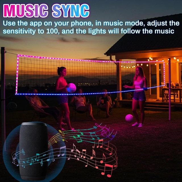 Alt view image 5 of 7 - LED Light-Up Volleyball Net 31.2 x 3.3 ft with Music Remote Net Only