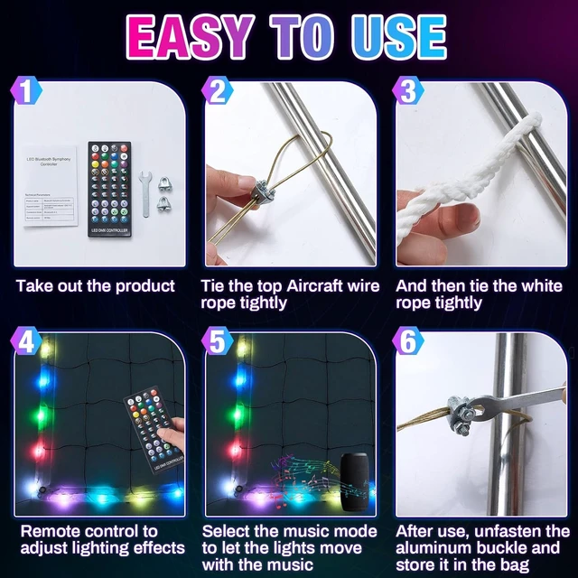 Alt view image 7 of 7 - LED Light-Up Volleyball Net 31.2 x 3.3 ft with Music Remote Net Only