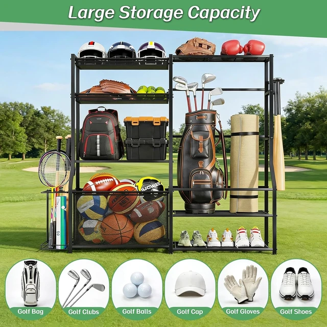 Alt view image 3 of 7 - Garage Sports Equipment Organizer Golf Bag Storage Rack