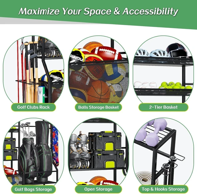 Alt view image 7 of 7 - Garage Sports Equipment Organizer Golf Bag Storage Rack