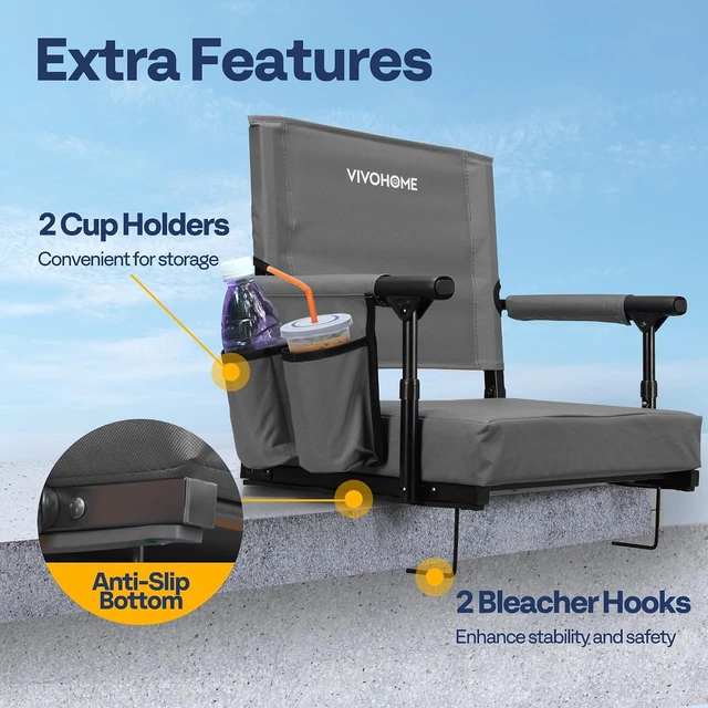 Alt view image 3 of 7 - Stadium Seat with Back Support & 2.8" Cushion for Sports Events