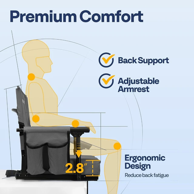 Alt view image 5 of 7 - Stadium Seat with Back Support & 2.8" Cushion for Sports Events