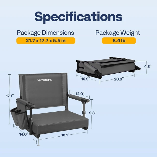 Alt view image 6 of 7 - Stadium Seat with Back Support & 2.8" Cushion for Sports Events