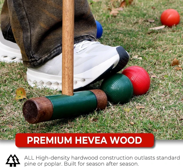 Alt view image 3 of 7 - Six Player Croquet Lawn Game Set Rubber Wood