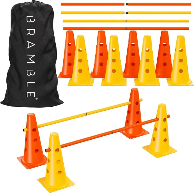 Main image of Speed & Agility Training Hurdles Set with 3 Height Levels 12 Cones 15" & 6 Poles 40", Jumping Hurdles for Kids, Football & Dog Agility Training