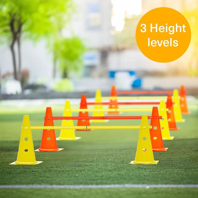 Alt view image 2 of 7 - Speed & Agility Training Hurdles Set with 3 Height Levels 12 Cones 15" & 6 Poles 40", Jumping Hurdles for Kids, Football & Dog Agility Training