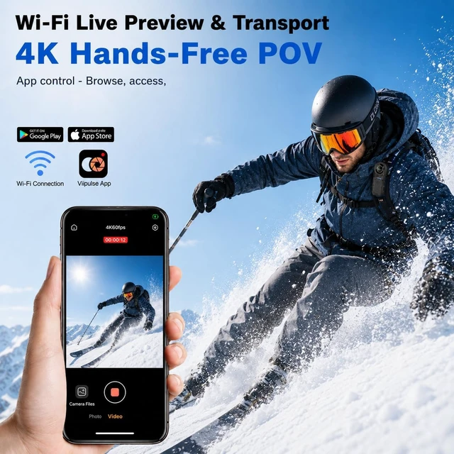 Alt view image 2 of 6 - 4K Mini Body Camera 128GB Thumb Sports Action Cam with Audio, Hands-Free Chest POV Recorder with Magnetic Clip-On & Helmet Mount for Cap, Shirt, Cycling & Skiing