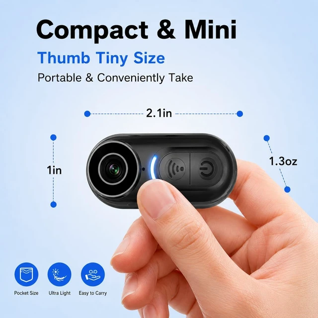 Alt view image 6 of 6 - 4K Mini Body Camera 128GB Thumb Sports Action Cam with Audio, Hands-Free Chest POV Recorder with Magnetic Clip-On & Helmet Mount for Cap, Shirt, Cycling & Skiing
