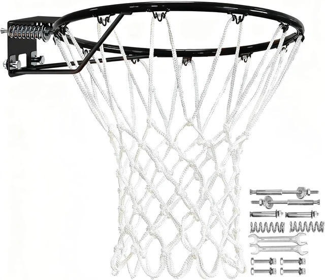 Main image of Heavy Duty 18" Solid Steel Basketball Rim Replacement with Net Pro-Grade Double Spring Hoop Rim for Wall-Mount & Hoop, Complete Installation Kit