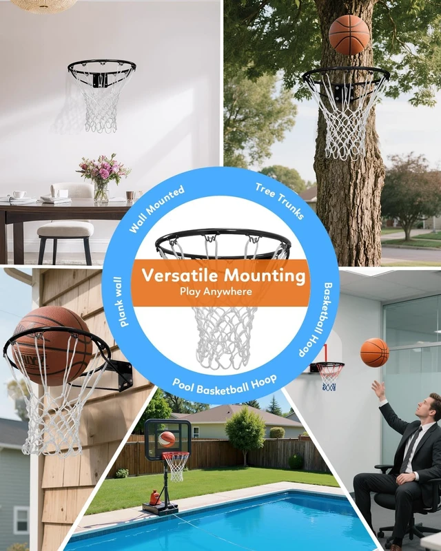 Alt view image 4 of 7 - Heavy Duty 18" Solid Steel Basketball Rim Replacement with Net Pro-Grade Double Spring Hoop Rim for Wall-Mount & Hoop, Complete Installation Kit