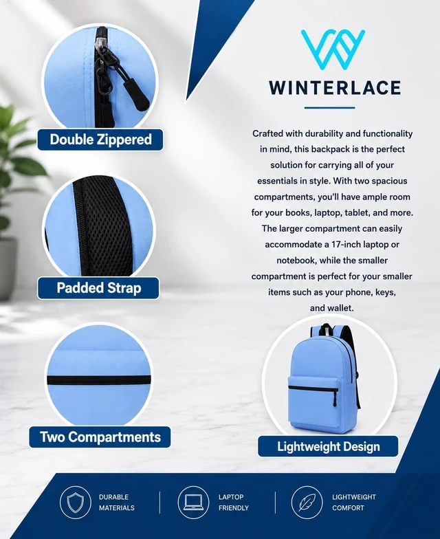 Alt view image 3 of 7 - Bulk 17 Inch Lightweight Backpacks 24 Pack, Outdoor Travel, Gym & Corporate Events Bag (Assorted)