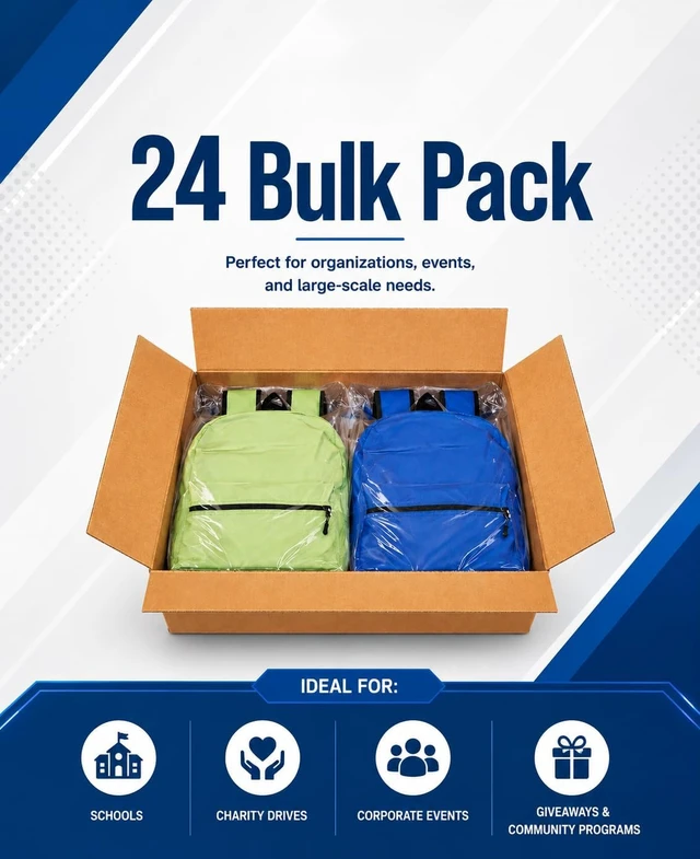 Alt view image 7 of 7 - Bulk 17 Inch Lightweight Backpacks 24 Pack, Outdoor Travel, Gym & Corporate Events Bag (Assorted)