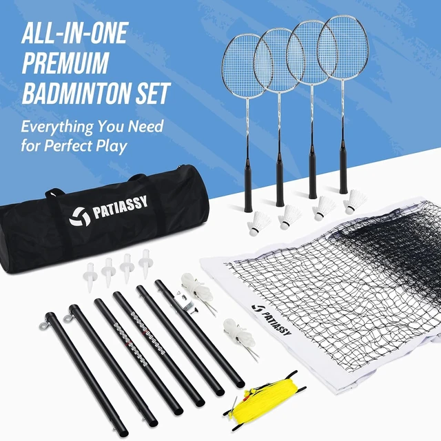 Alt view image 7 of 7 - Professional Badminton Set with Net Carbon Fiber Rackets, Set of 4