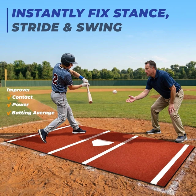 Alt view image 2 of 7 - Baseball & Softball Batting Mat 6x4 / 10x3.8 / 12x6 FT Hitting Mat