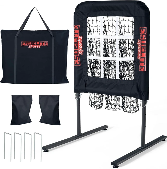 Main image of 9 Hole Pitching Net with Strike Zone Adjustable Baseball & Softball Pitching Target, Portable Indoor/Outdoor Training for Pitchers, Coaches & Players