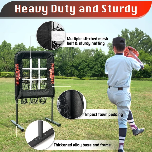 Alt view image 2 of 6 - 9 Hole Pitching Net with Strike Zone Adjustable Baseball & Softball Pitching Target, Portable Indoor/Outdoor Training for Pitchers, Coaches & Players