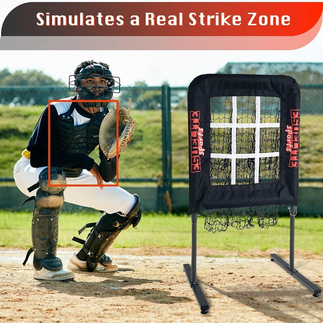 Alt view image 5 of 6 - 9 Hole Pitching Net with Strike Zone Adjustable Baseball & Softball Pitching Target, Portable Indoor/Outdoor Training for Pitchers, Coaches & Players