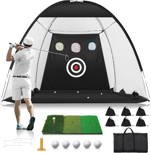 Main image of 10x7FT Golf Practice Net for Backyard Driving Hitting Net with Tri-Turf Mat & Noise-Reducing Nylon Target, Indoor Chipping Aid, Gift for Men/Dad/Him