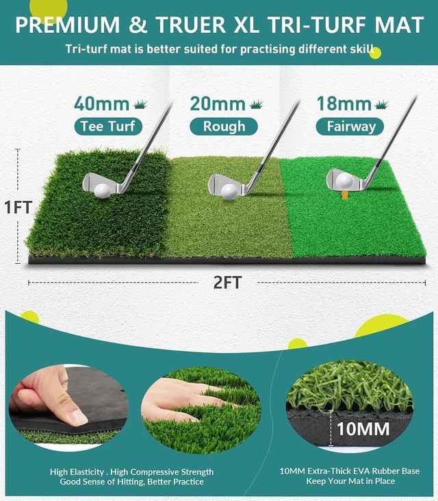 Alt view image 5 of 7 - 10x7FT Golf Practice Net for Backyard Driving Hitting Net with Tri-Turf Mat & Noise-Reducing Nylon Target, Indoor Chipping Aid, Gift for Men/Dad/Him