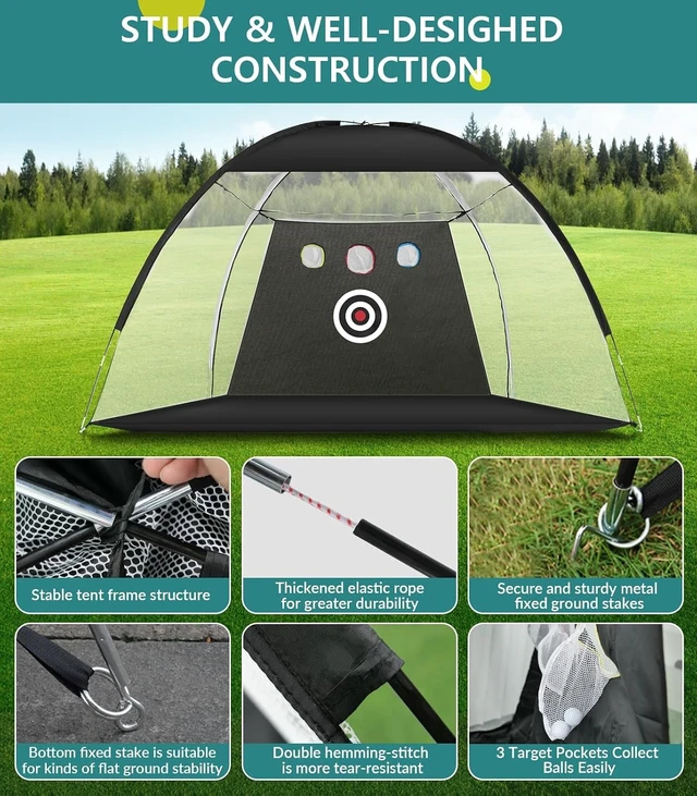 Alt view image 6 of 7 - 10x7FT Golf Practice Net for Backyard Driving Hitting Net with Tri-Turf Mat & Noise-Reducing Nylon Target, Indoor Chipping Aid, Gift for Men/Dad/Him
