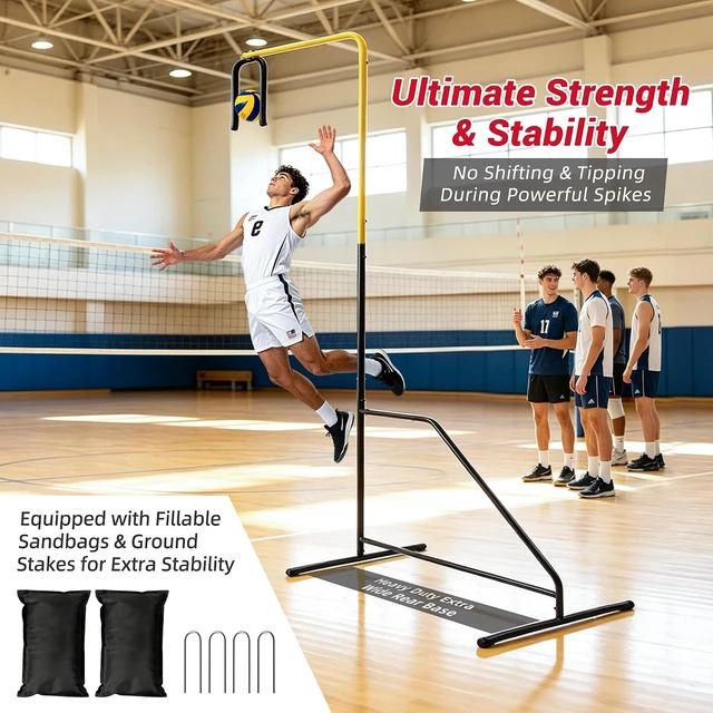 Alt view image 7 of 7 - Adjustable Volleyball Setter Spike Trainer Solo Practice for Setting, Spiking, Hitting & Serving, Easy Ball Reload & Heavy Duty Base for Indoor/Outdoor