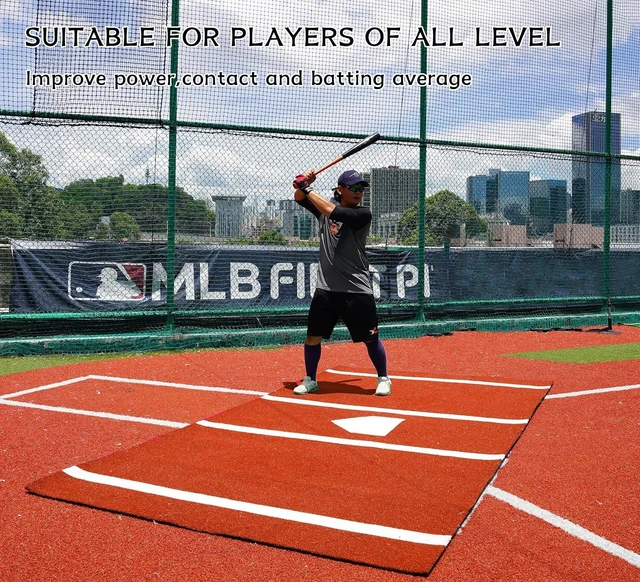 Alt view image 4 of 7 - 2024 Upgraded Baseball Hitting Mat with Anti-Slip Rubber Backing 12' x 6' Batting Cage Turf Mat with Home Plate & Batters Box, Indoor/Outdoor