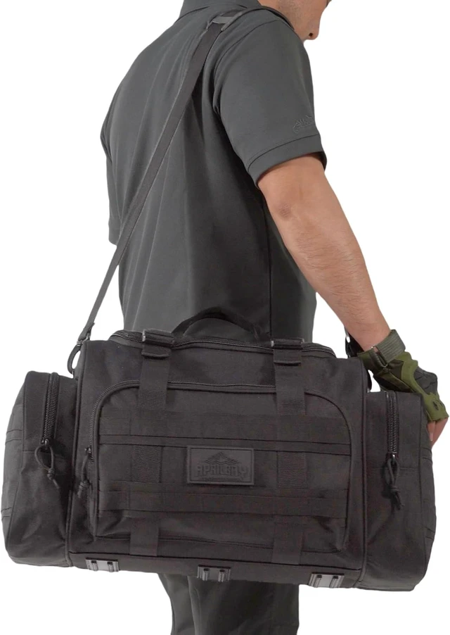 Alt view image 2 of 7 - Heavy Duty Tactical Duffel Bag for Men Splashwater-Proof Weekender Gym Bag for Basketball, Football, Soccer, Hiking & Hunting (Black)