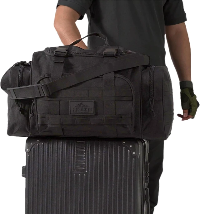 Alt view image 3 of 7 - Heavy Duty Tactical Duffel Bag for Men Splashwater-Proof Weekender Gym Bag for Basketball, Football, Soccer, Hiking & Hunting (Black)