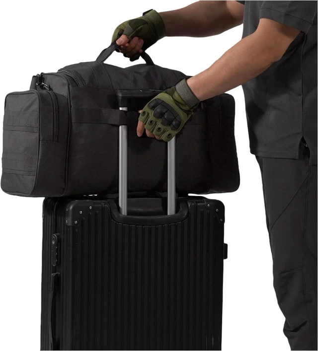 Alt view image 4 of 7 - Heavy Duty Tactical Duffel Bag for Men Splashwater-Proof Weekender Gym Bag for Basketball, Football, Soccer, Hiking & Hunting (Black)