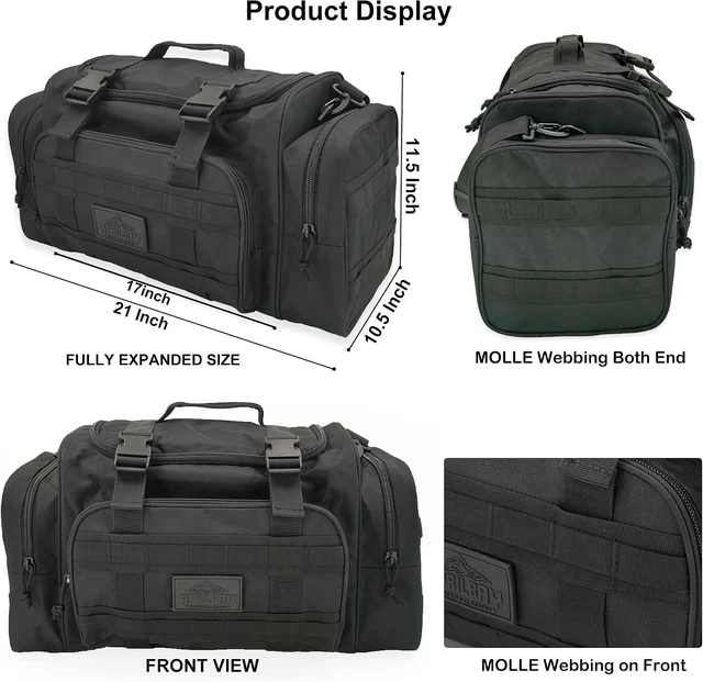 Alt view image 6 of 7 - Heavy Duty Tactical Duffel Bag for Men Splashwater-Proof Weekender Gym Bag for Basketball, Football, Soccer, Hiking & Hunting (Black)