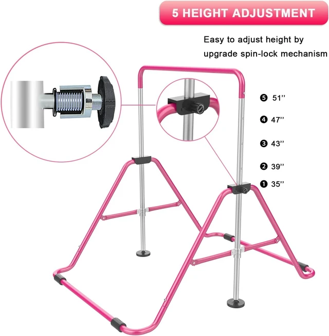 Alt view image 4 of 7 - Adjustable Height Horizontal Gymnastic Bar for Kids Home