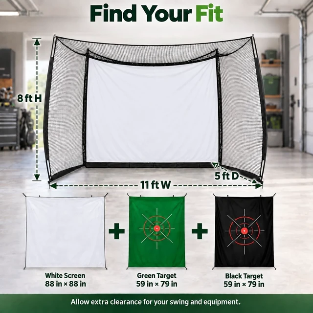 Alt view image 7 of 7 - Golf Hitting Net with Projection Screen 11 ft W x 8 ft H