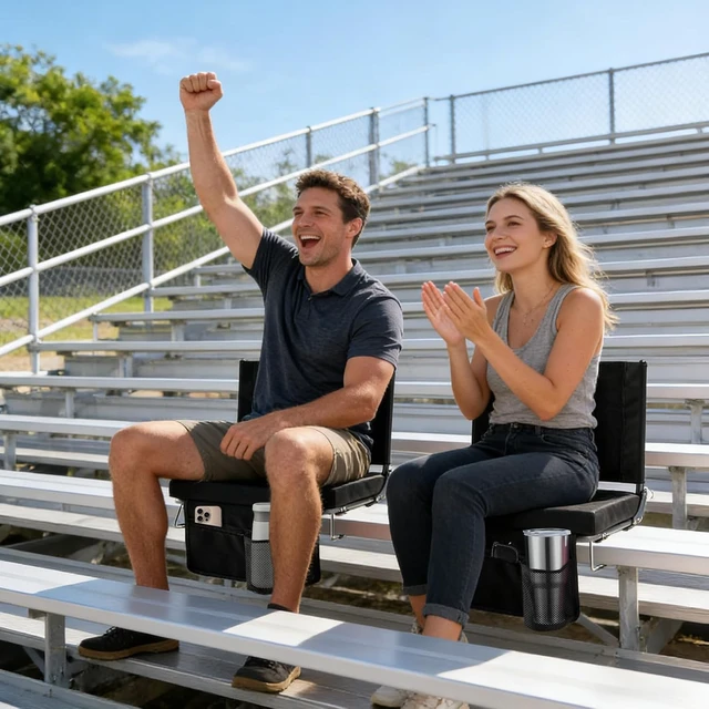 Alt view image 2 of 7 - Stadium Seats with Back Support 2-Pack Bleacher Chairs, Black