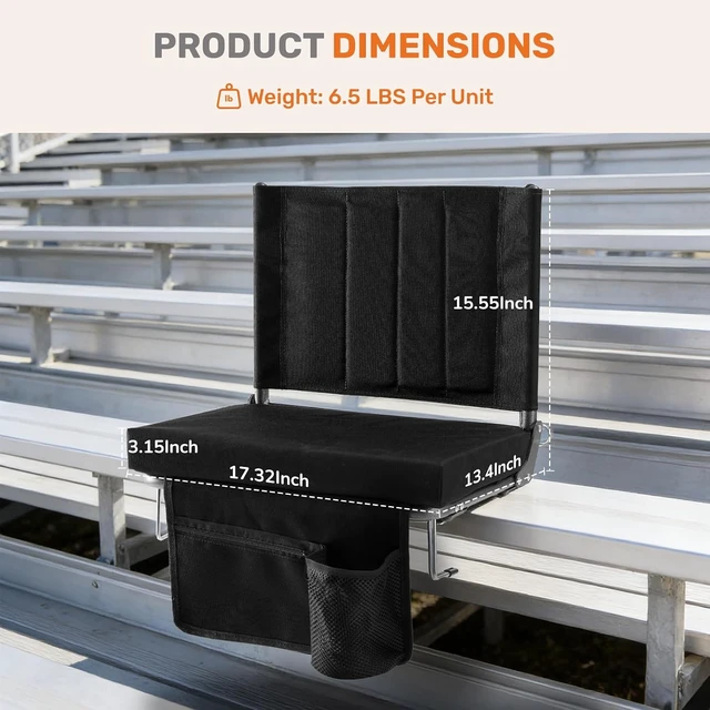 Alt view image 3 of 7 - Stadium Seats with Back Support 2-Pack Bleacher Chairs, Black
