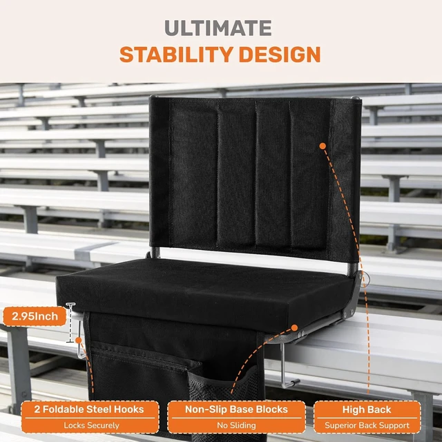 Alt view image 4 of 7 - Stadium Seats with Back Support 2-Pack Bleacher Chairs, Black