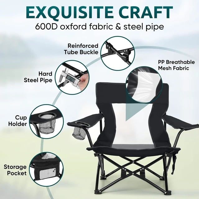 Alt view image 3 of 7 - Low Beach Folding Camping Chairs 2 Pcs Lawn Chairs, Black