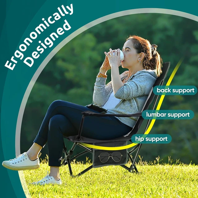 Alt view image 4 of 7 - Low Beach Folding Camping Chairs 2 Pcs Lawn Chairs, Black