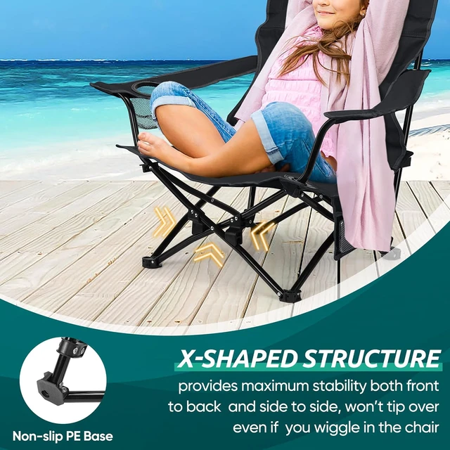 Alt view image 5 of 7 - Low Beach Folding Camping Chairs 2 Pcs Lawn Chairs, Black