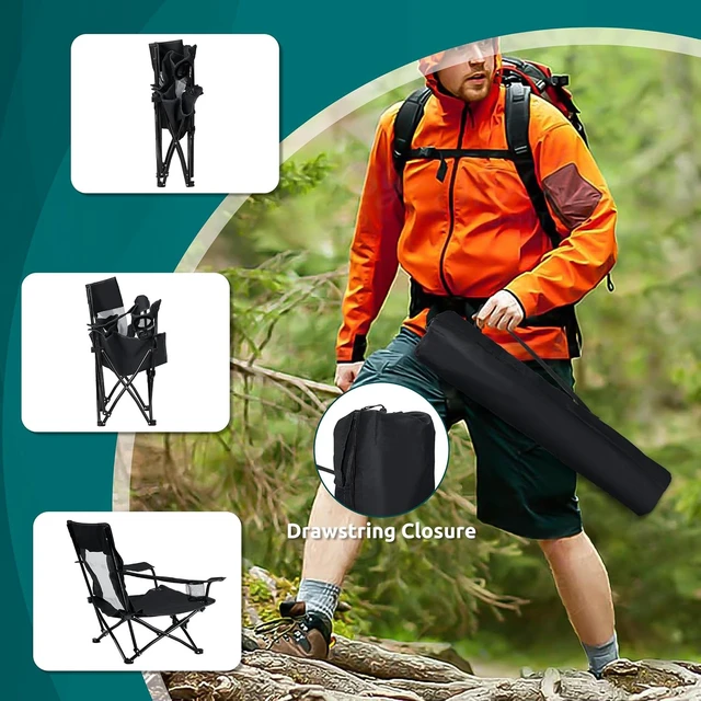 Alt view image 6 of 7 - Low Beach Folding Camping Chairs 2 Pcs Lawn Chairs, Black