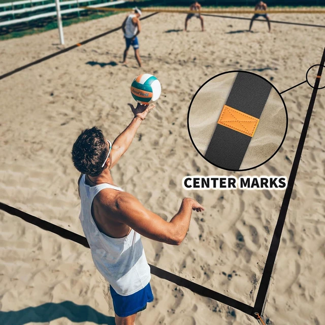 Alt view image 3 of 6 - Portable 2 Inch Beach Volleyball Boundary Lines for Sand Official Court Size (52.6' x 26.3') with Sand Anchors/Metal Stakes & Net Bag