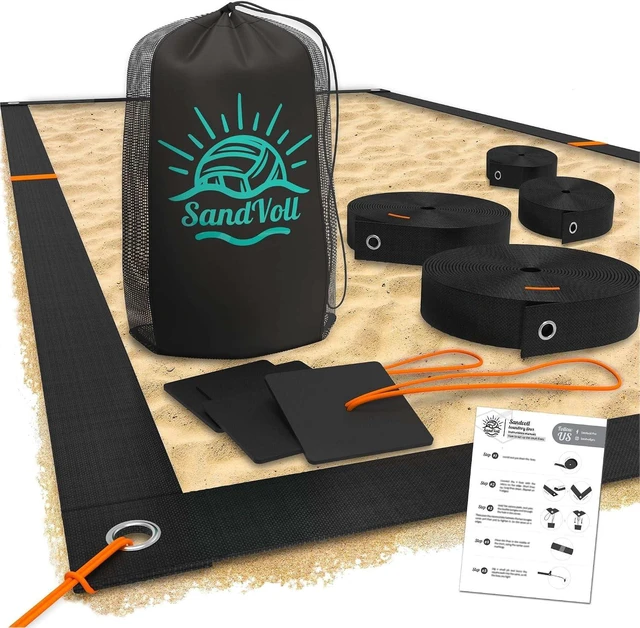 Main image of Portable 2 Inch Beach Volleyball Boundary Lines for Sand Official Court Size (52.6' x 26.3') with Sand Anchors/Metal Stakes & Net Bag