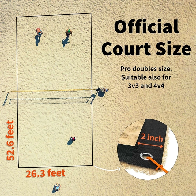 Alt view image 4 of 6 - Portable 2 Inch Beach Volleyball Boundary Lines for Sand Official Court Size (52.6' x 26.3') with Sand Anchors/Metal Stakes & Net Bag
