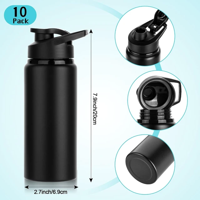 Alt view image 2 of 7 - 20oz Sports Aluminum Water Bottles 10 Pack Bulk with Snap Lids, Leak-Proof Reusable for Travel, Camping, Gym, Hiking & Fishing (Black)