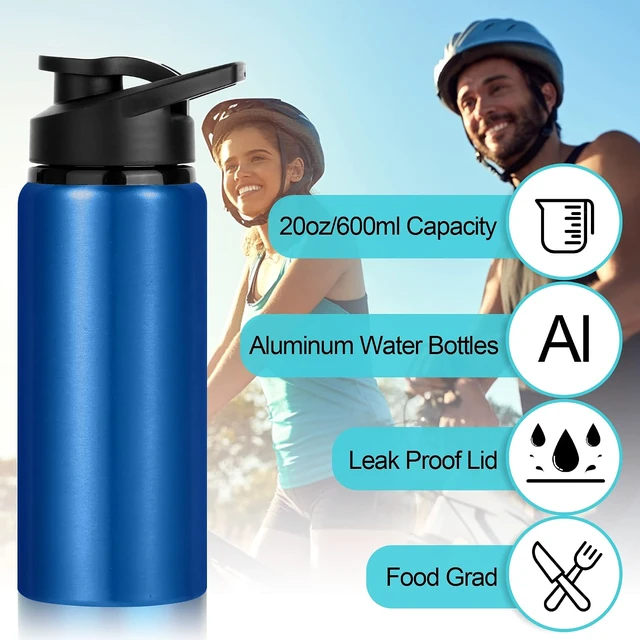 Alt view image 3 of 7 - 20oz Sports Aluminum Water Bottles 10 Pack Bulk with Snap Lids, Leak-Proof Reusable for Travel, Camping, Gym, Hiking & Fishing (Black)