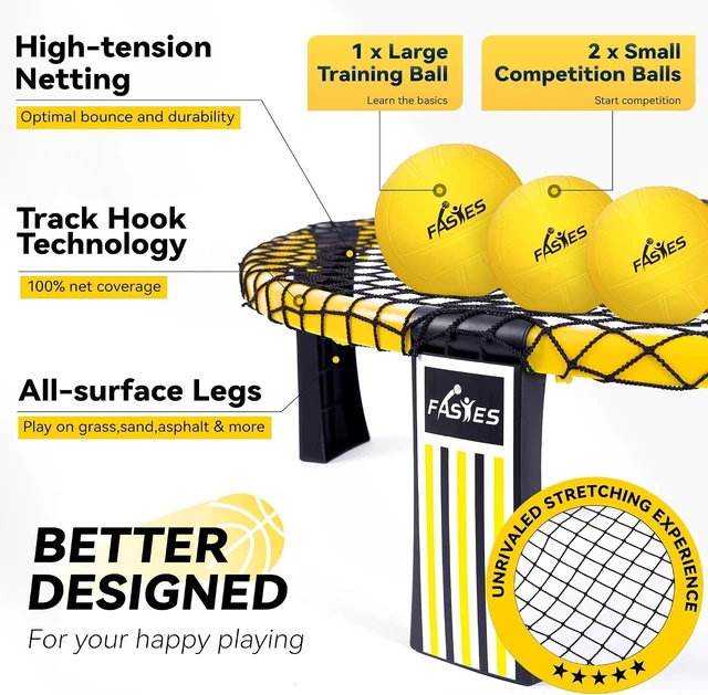 Alt view image 2 of 6 - Outdoor Beach Ball Roundnet Game Set Includes 3 Balls, Net & Carrying Bag, Perfect for Beach, Yard, Lawn, Backyard & Park for Adults, Kids & Family