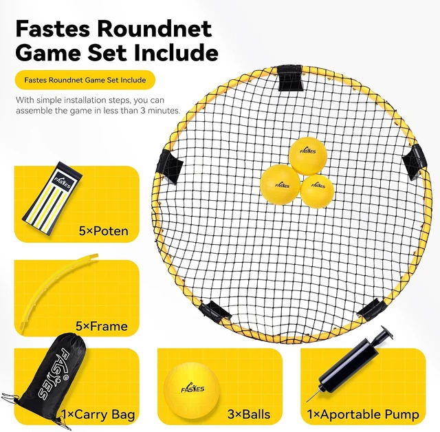Alt view image 3 of 6 - Outdoor Beach Ball Roundnet Game Set Includes 3 Balls, Net & Carrying Bag, Perfect for Beach, Yard, Lawn, Backyard & Park for Adults, Kids & Family