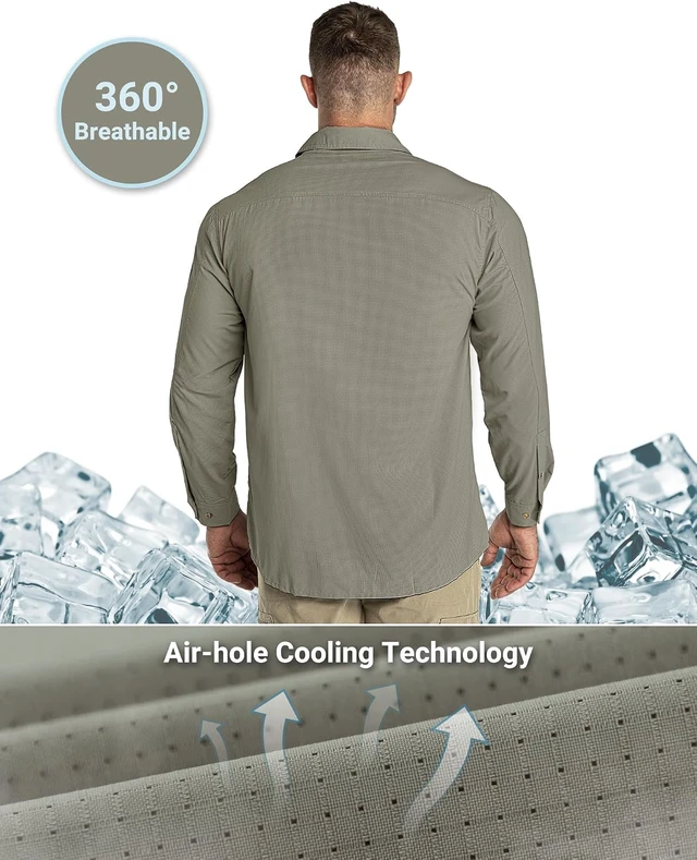 Alt view image 2 of 7 - Men's UPF 50+ Long Sleeve Sun Protection Shirt Cooling Quick Dry Hiking & Fishing Shirt for Safari Travel