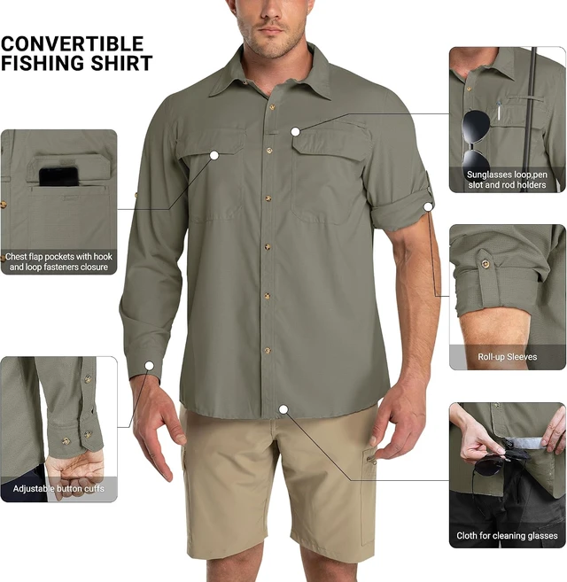 Alt view image 3 of 7 - Men's UPF 50+ Long Sleeve Sun Protection Shirt Cooling Quick Dry Hiking & Fishing Shirt for Safari Travel