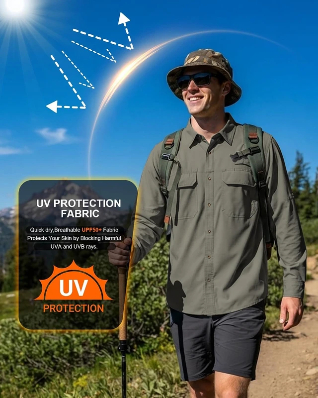 Alt view image 5 of 7 - Men's UPF 50+ Long Sleeve Sun Protection Shirt Cooling Quick Dry Hiking & Fishing Shirt for Safari Travel