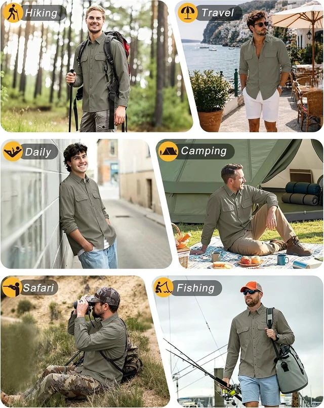 Alt view image 6 of 7 - Men's UPF 50+ Long Sleeve Sun Protection Shirt Cooling Quick Dry Hiking & Fishing Shirt for Safari Travel